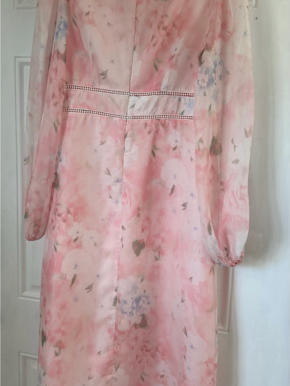 JJ House Blush Pink Watercolor Floral Midi Dress Regencycore Fairycore Size M - Picture 4 of 10